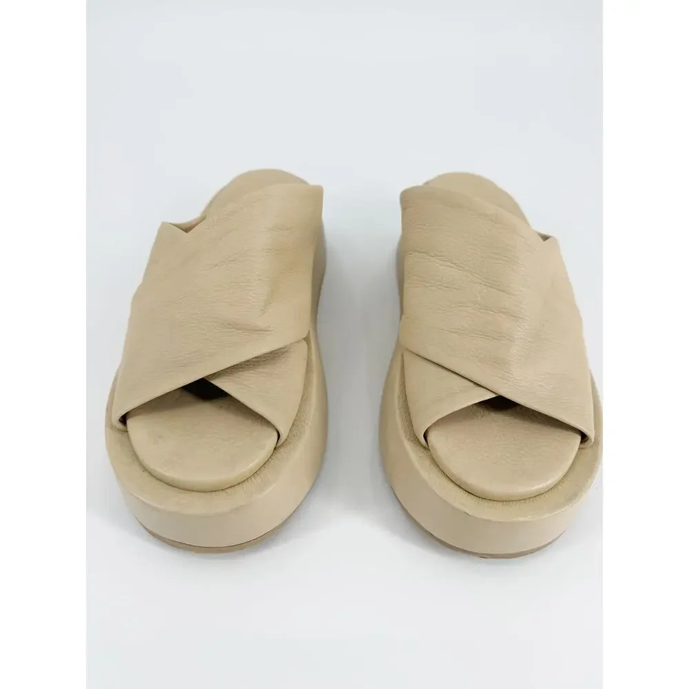 Marsell Beige Crossover Strap Leather Flatform Platform Sandals Size 38 EU 7.5